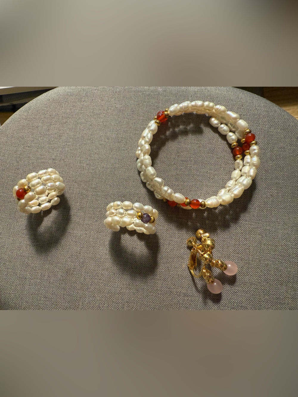 Handmade freshwater baroque rice pearl jewelry set